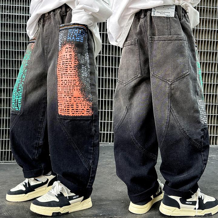 秋季中大男童牛仔裤新童装儿童青少年男孩复古裤子时髦个性潮代发