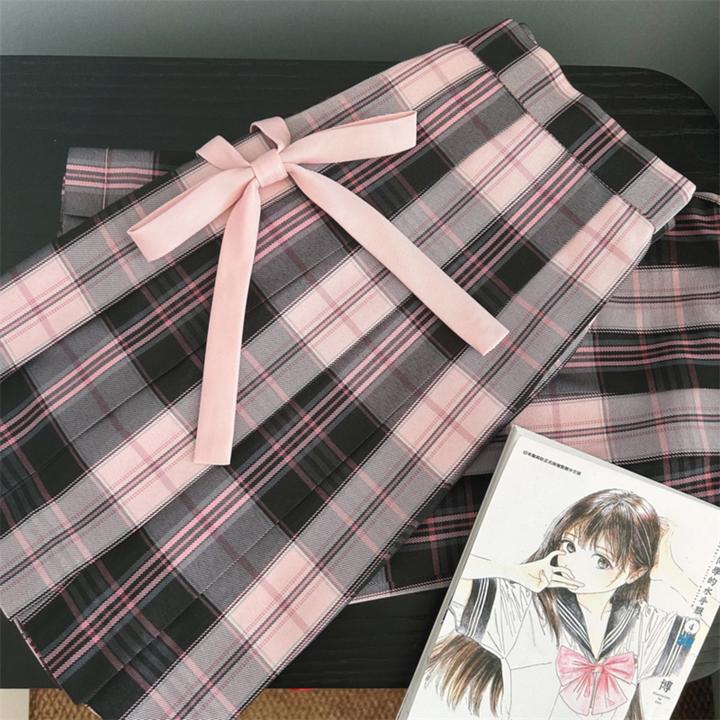 原创JK制服【粉雾海】秋冬黑粉格裙甜酷辣妹学生日系学院风半身裙