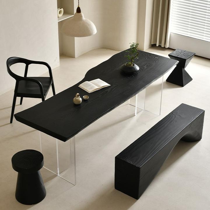 整板白蜡木实木大板茶桌茶台亚克力脚悬空简约餐桌创意原木泡茶桌