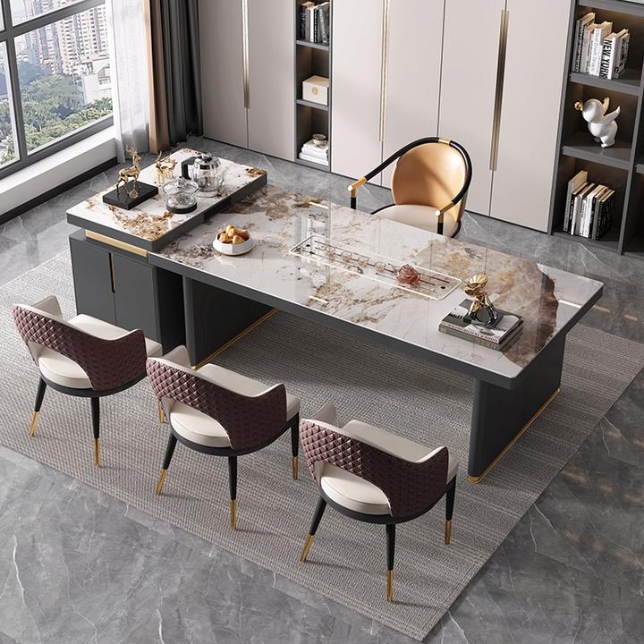 轻奢岩板茶台桌可移动茶台门店接待高端办公室喝茶会议现代泡茶桌