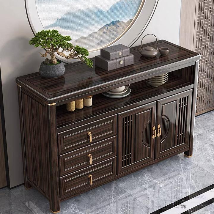 乌金木餐边柜酒柜一体靠墙客厅厨房实木储物碗柜现代简约置物柜子