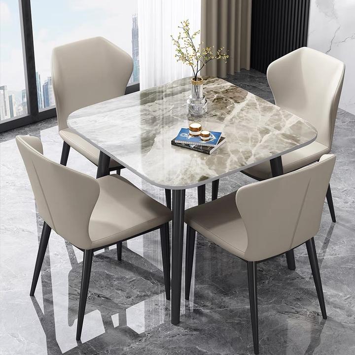 轻奢岩板接待洽谈桌椅组合商务店铺可伸缩家用小户型阳台小圆餐桌