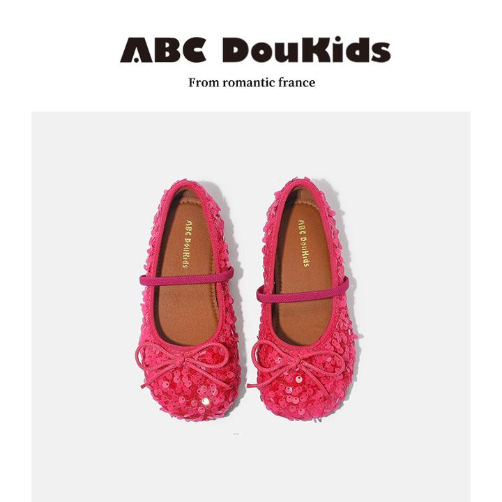 ABC Doukids女童公主鞋2025春季新款洋气亮片皮鞋儿童舒适豆豆鞋