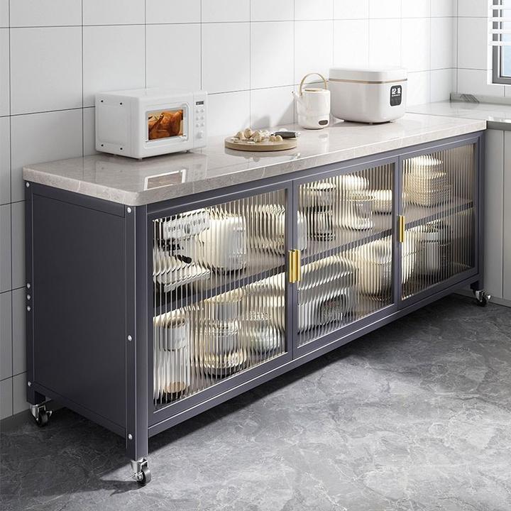 2024款岩板厨房置物架落地多层收纳柜多功能微波炉烤箱切菜餐边柜
