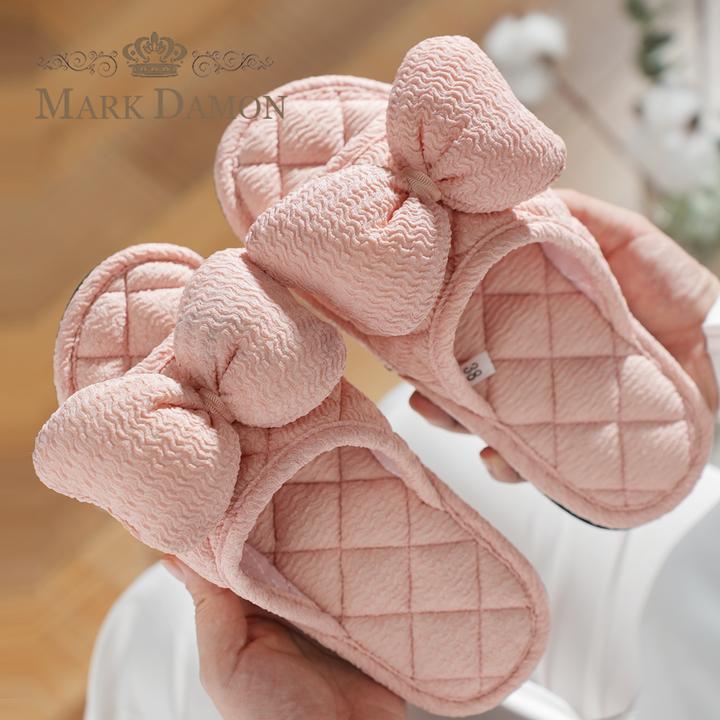 新款韩版四季女款天使蝴蝶结防滑家居软底家居室内地板拖鞋春秋