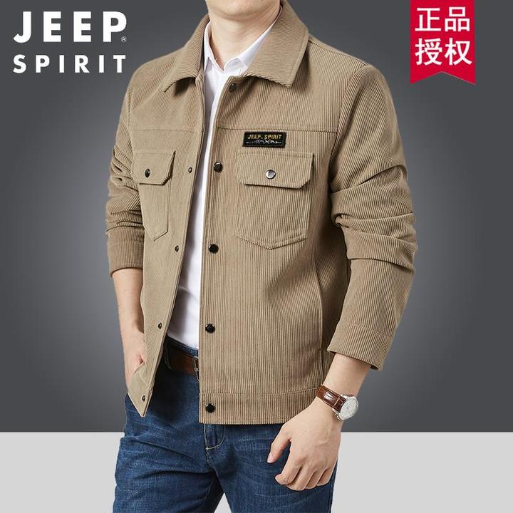 JEEP SPIRIT灯芯绒夹克男中年宽松加厚秋冬保暖翻领多口袋爸爸装