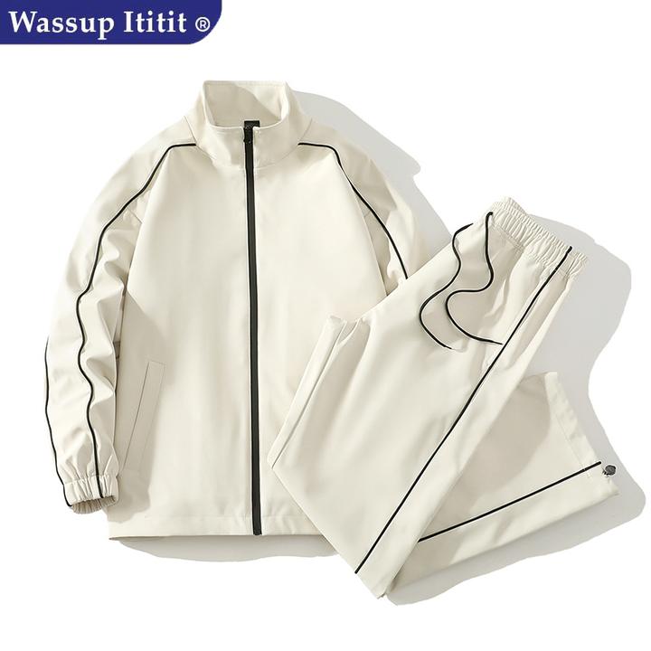 WASSUPITITIT韩版休闲外套男春秋款情侣冲锋衣夹克帅气运动套装