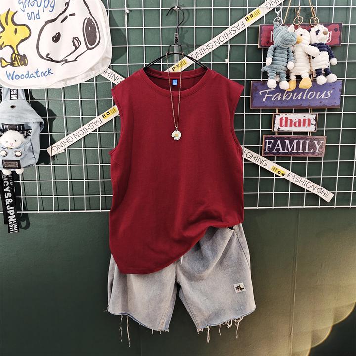 夏季新款背心短裤套装男潮牌宽松百搭无袖t恤男坎肩运动五分裤子