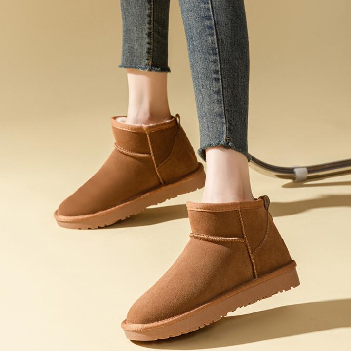 牛皮内增高雪地靴女冬季2025年新款加绒厚短筒低帮保暖面包棉鞋子