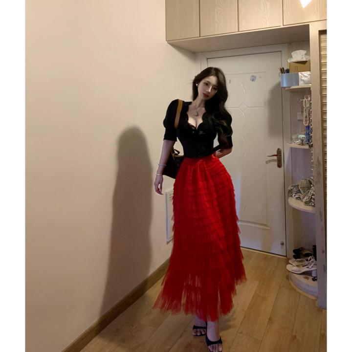 2024秋冬新款高级感法式名媛V领蕾丝拼接衬衫上衣搭半身裙套装女