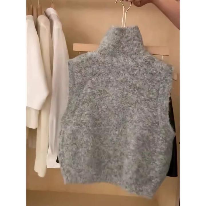 灰色高领毛衣针织衫马甲秋冬新款女装复古时尚百搭洋气小众设计感