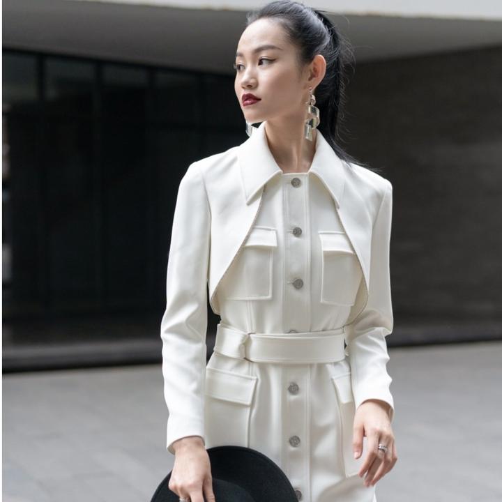 YES BY YESIR玫瑰的故事蓝盈盈同款雅丹风两件式连衣裙女显瘦休闲