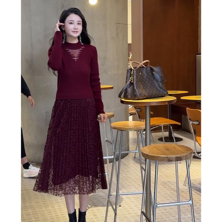 8900#高端法式优雅慵懒风气质V领高级感时尚复古针织打底裙