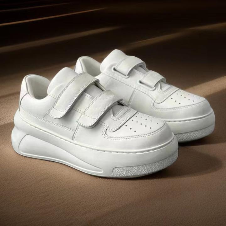 东莞鞋！马思纯同款魔术贴厚底松糕鞋 小白鞋真皮休闲运动鞋增高鞋