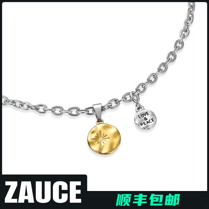 钛钢吊坠 金银波纹硬币项链 原创设计 潮流平替好物精致百搭