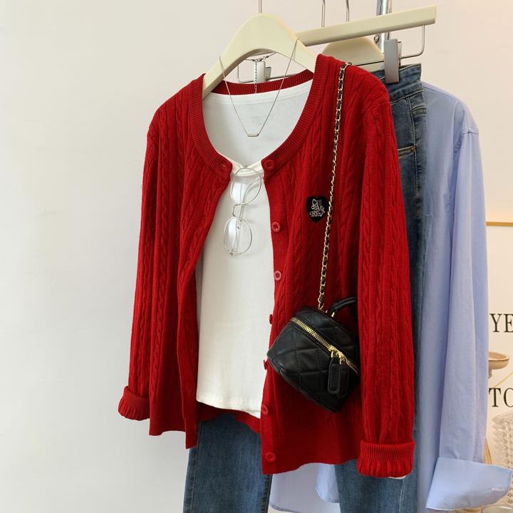 花倾慕学院风针织开衫女2025新款秋季毛衣刺绣外套短款上衣女5119