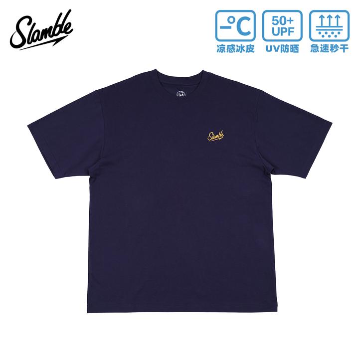 SLAMBLE夏季速干凉感抗UV抗皱清爽圆领速干索罗娜冰凉感T恤短袖纯