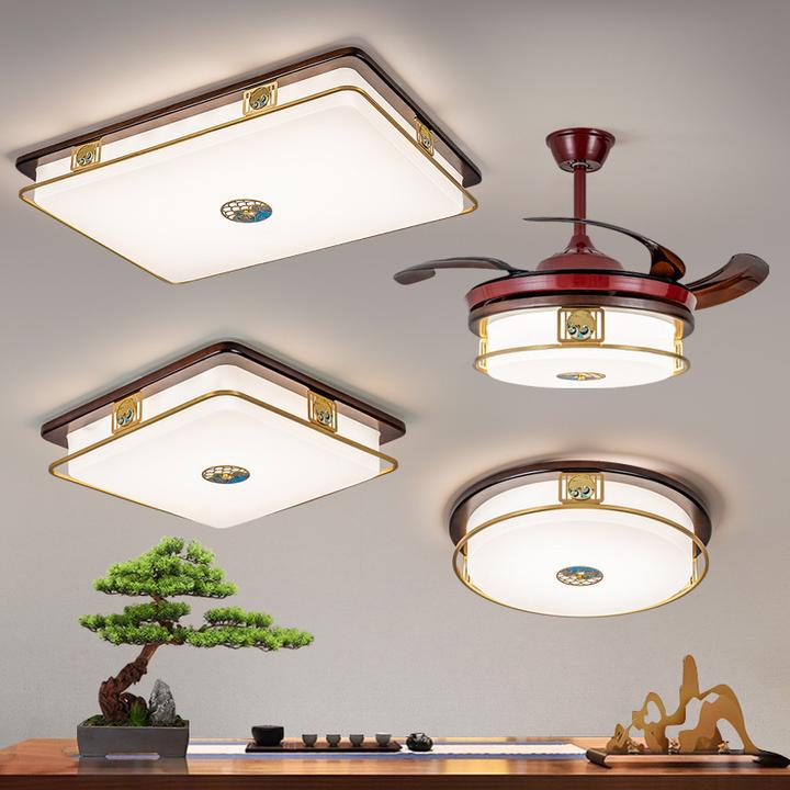 海浪新中式吸顶灯全铜实木客厅灯中国风禅意餐厅风扇灯卧室灯新款