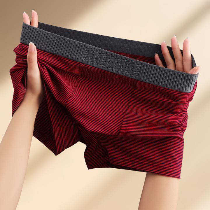 棉质男士内裤秋冬舒适透气青年平角裤新款条纹时尚潮流运动四角裤