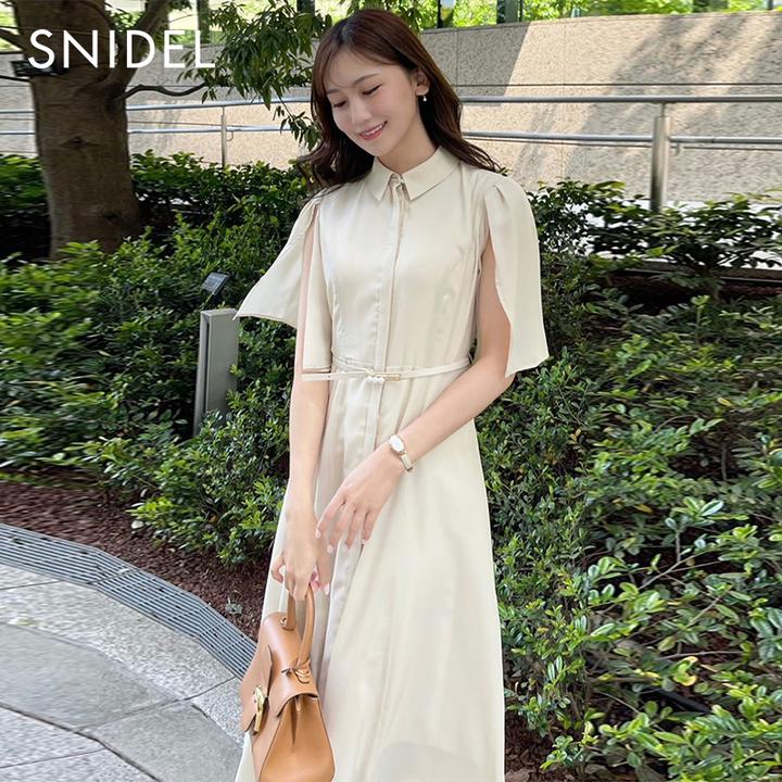 SNIDEL优雅显瘦翻领开衩袖腰带碎花款连衣裙SWFO232050