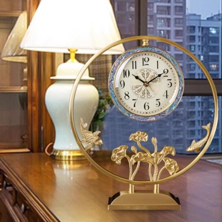 新中式黄铜轻奢座钟客厅高端时尚石英钟台式桌面钟表摆件静音时钟