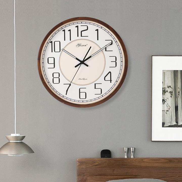 现代简约中式实木夜光静音挂钟客厅创意石英钟表卧室墙面挂墙表