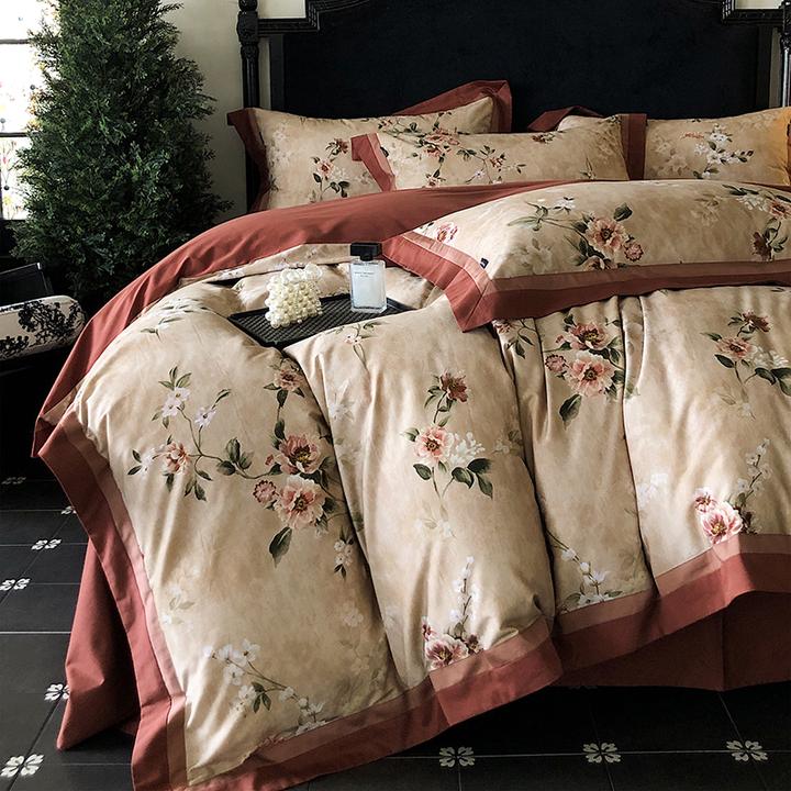 【水星高端系列】家纺美式100支长绒棉磨毛床上四件套 复古红色全