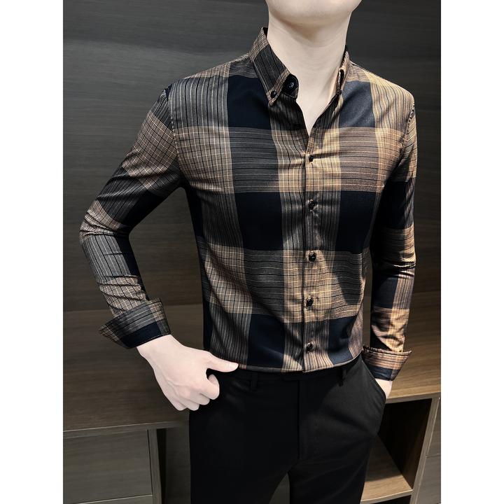 格子长袖衬衫男款爆款2024新款潮牌痞帅高级感男装上档次男士衬衣