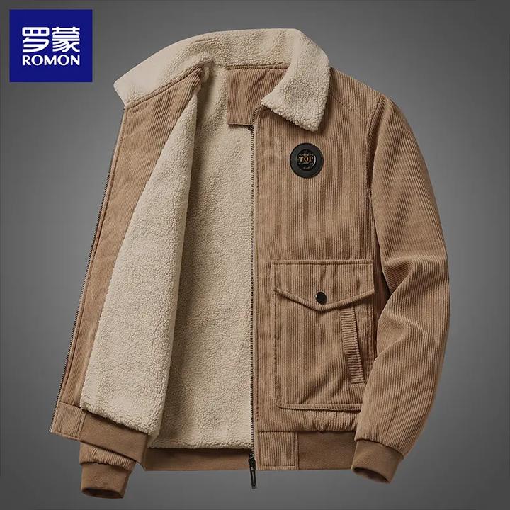 罗蒙秋冬款灯芯绒夹克男士宽松上衣2024新款冬季加绒加厚保暖外套