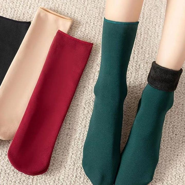 男女通穿加绒加厚中筒袜秋冬雪地袜地板袜保暖袜子女纯色堆堆袜