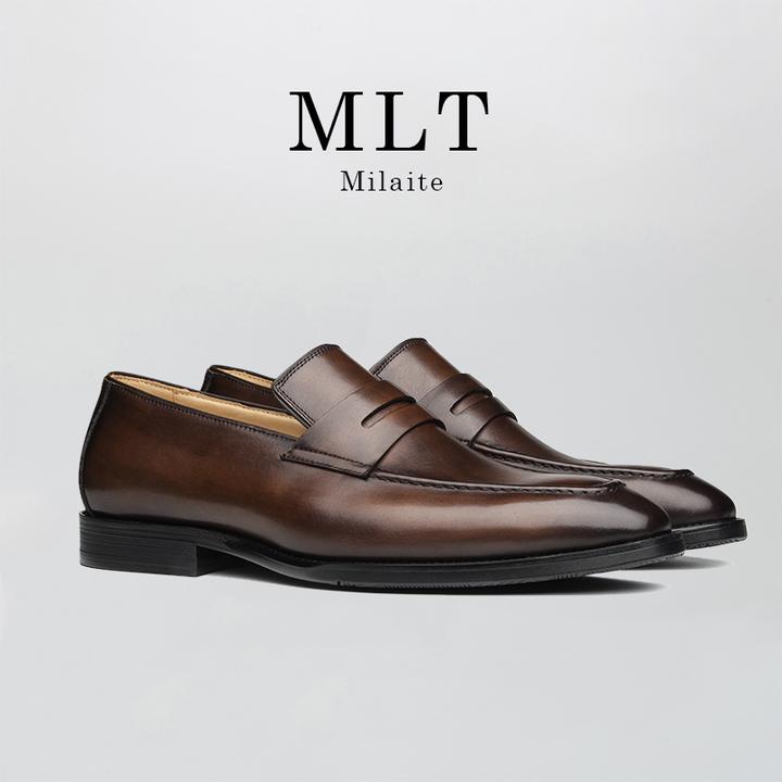 米莱特手工擦色便士乐福鞋头层牛皮男士缝制英伦一脚蹬结婚皮鞋