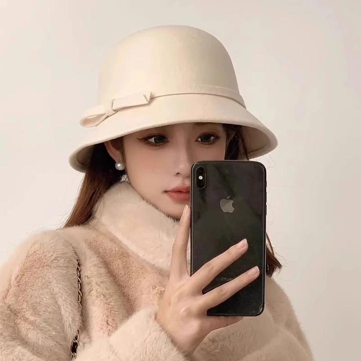 赫本风渔夫帽子百搭毛呢法式英伦秋冬复古小香风盆帽气质名媛礼帽