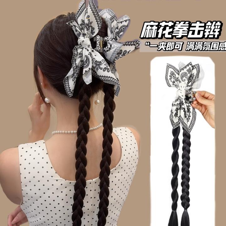 新中式艺术画染假发辫马尾夹女抓夹头饰发夹氛围感抓夹气质发卡