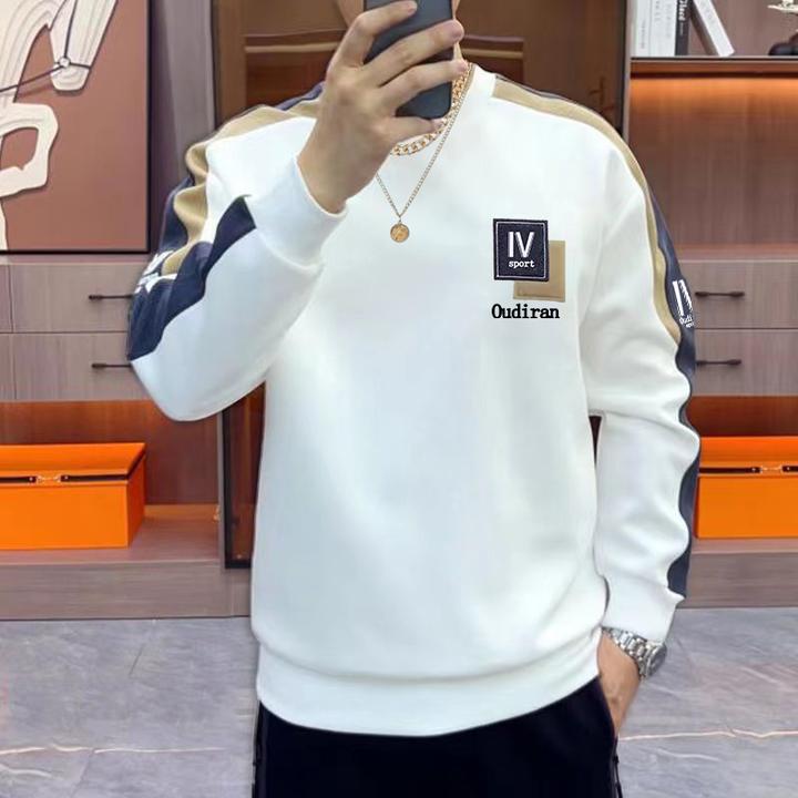 潮牌卫衣男士秋冬休闲青年长袖套头潮流刺绣百搭上衣外穿打底无帽