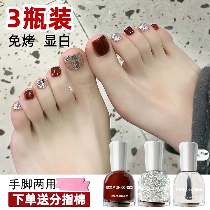 新款3瓶套装可撕拉指甲油脚指甲免烤无味夏季显白酒红色水性安全
