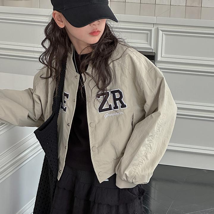 K25649字母刺绣女童短款外套儿童春秋装洋气2025新款女大童衣服潮