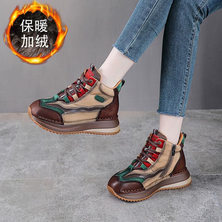 头层牛皮马丁靴女士雪地靴秋冬新款短靴加绒冬季女鞋真皮加厚棉鞋