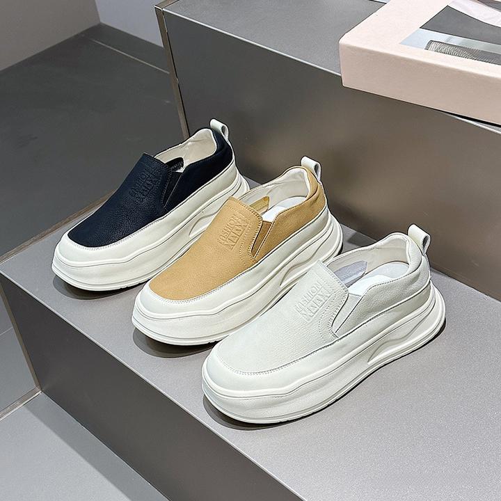 真皮复古厚底乐福鞋女时尚春夏新款百搭轻便女鞋一脚蹬休闲单鞋