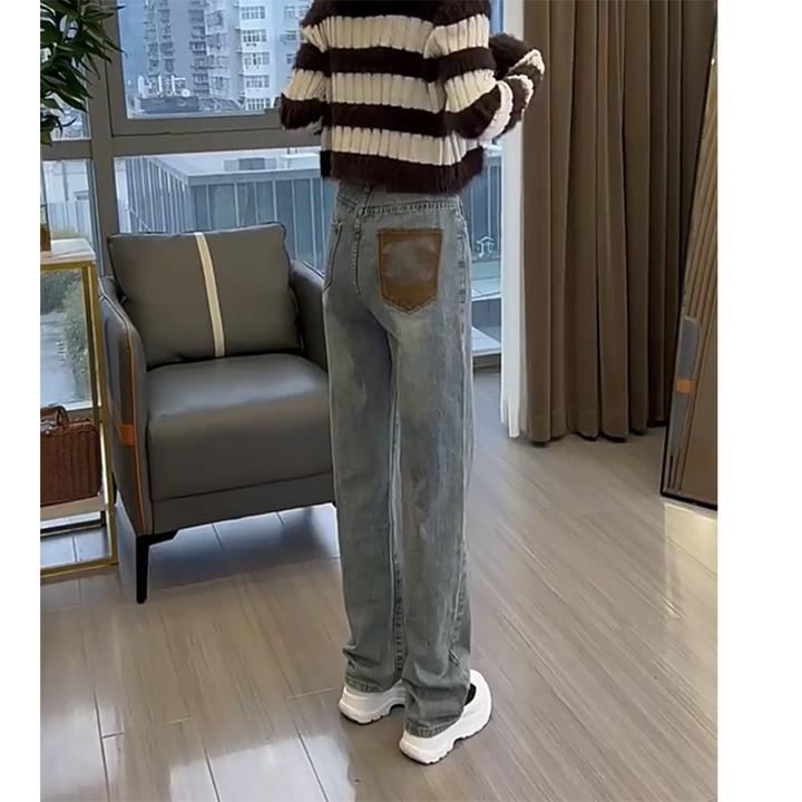 梨形身材大码直筒牛仔裤女秋季新款高腰显瘦宽松窄版休闲阔腿裤子