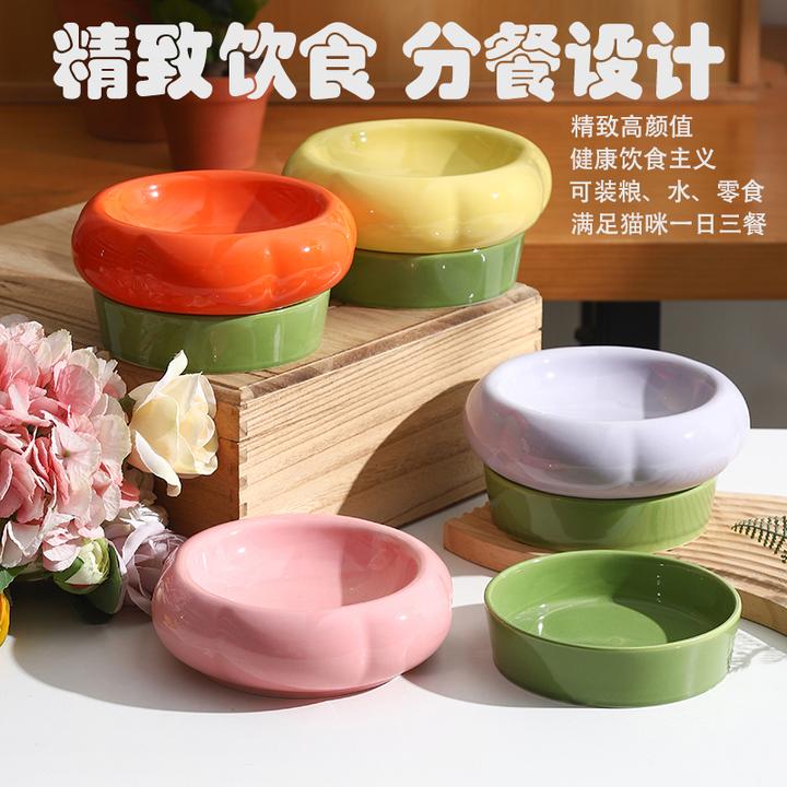 猫碗陶瓷两用精致粮食饮水碗防打翻罐头盘双层食盆喝水碗狗狗饭碗