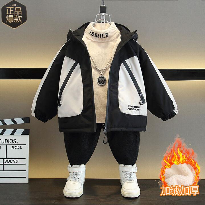 男童冬装儿童男派克服男孩加厚外套洋气加绒保暖棉衣2024新款童装