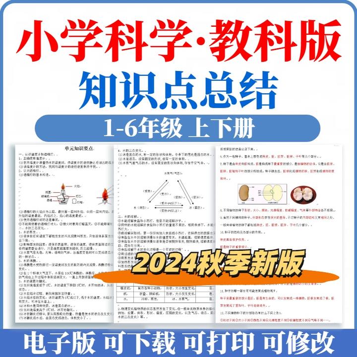 2025教科版小学科学知识点总结123456年级上下册期末复习电子版