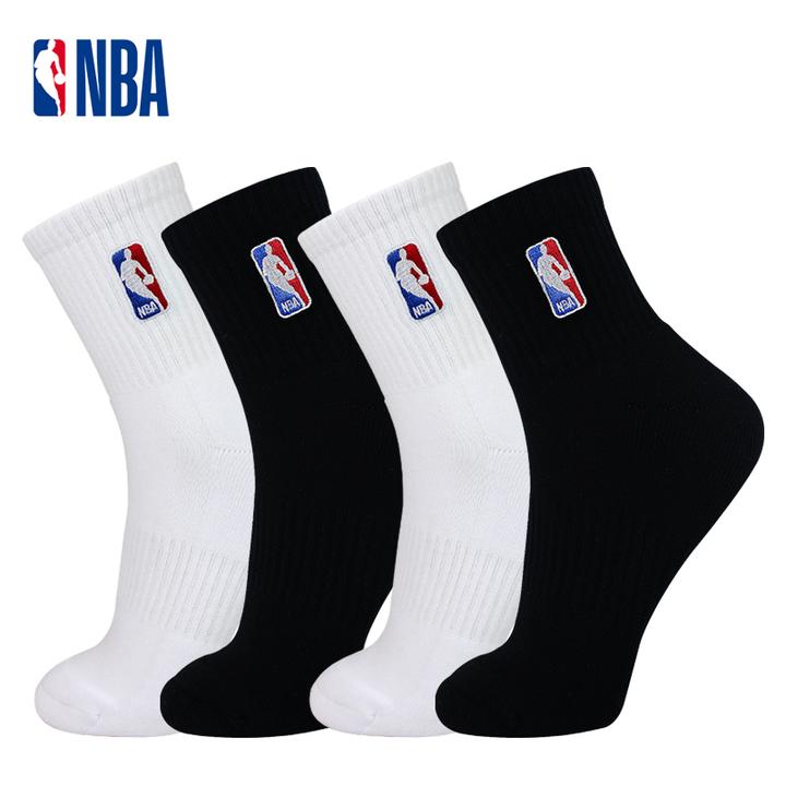 NBA男士毛巾底加厚篮球袜透气男袜中筒袜休闲运动袜运动袜子4双装