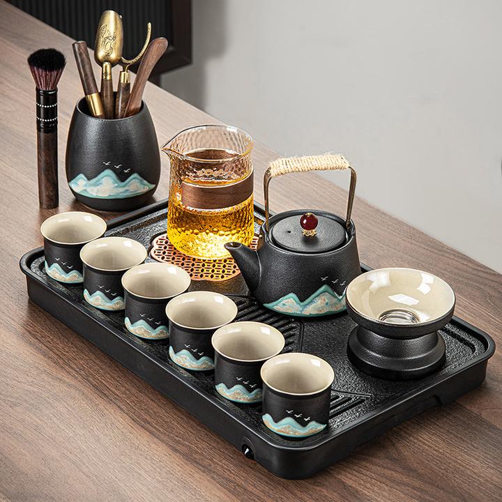 手绘远山功夫茶具套装家用高档泡茶具整套茶壶茶杯商务会客送礼品
