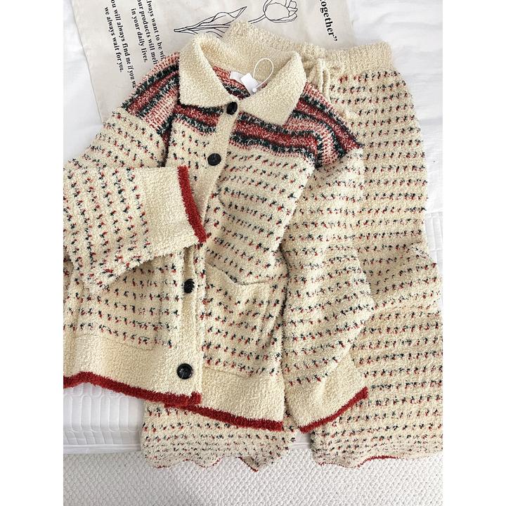 【软糯复古】法式睡衣女款冬季半边绒新款针织少女加厚家居服套装