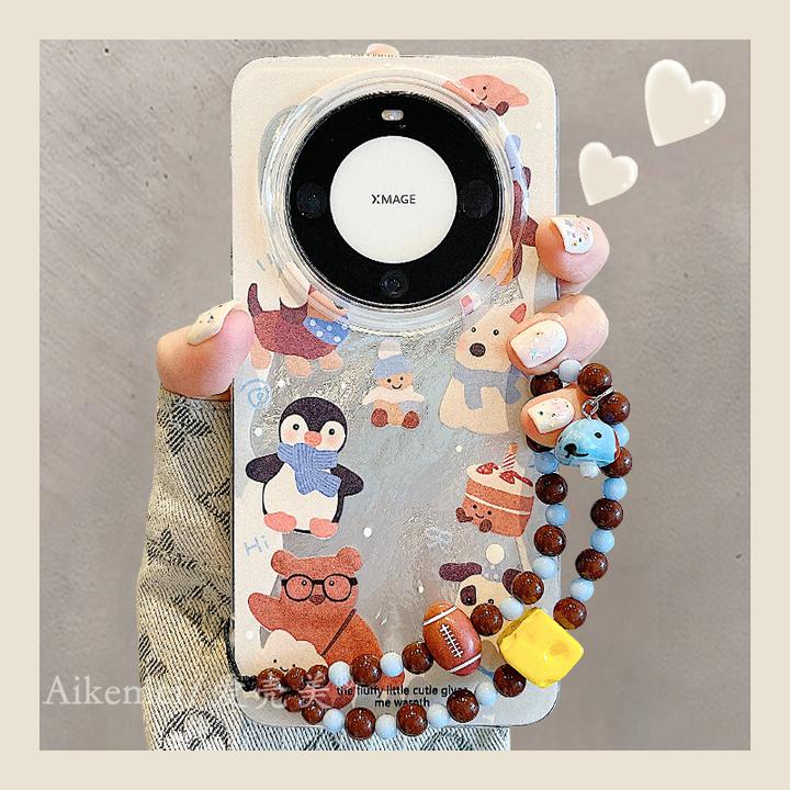 适用华为mate60pro+手机壳mate50pro企鹅小熊mate40pro摇摇乐支架