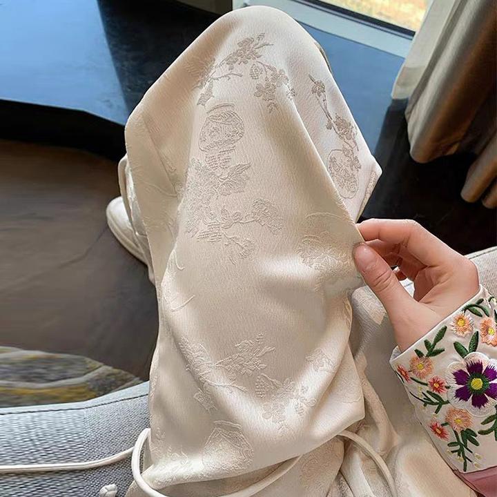 孕妇裤子夏季外穿薄款新中式醋酸段面复古提花托腹阔腿裤垂感长裤