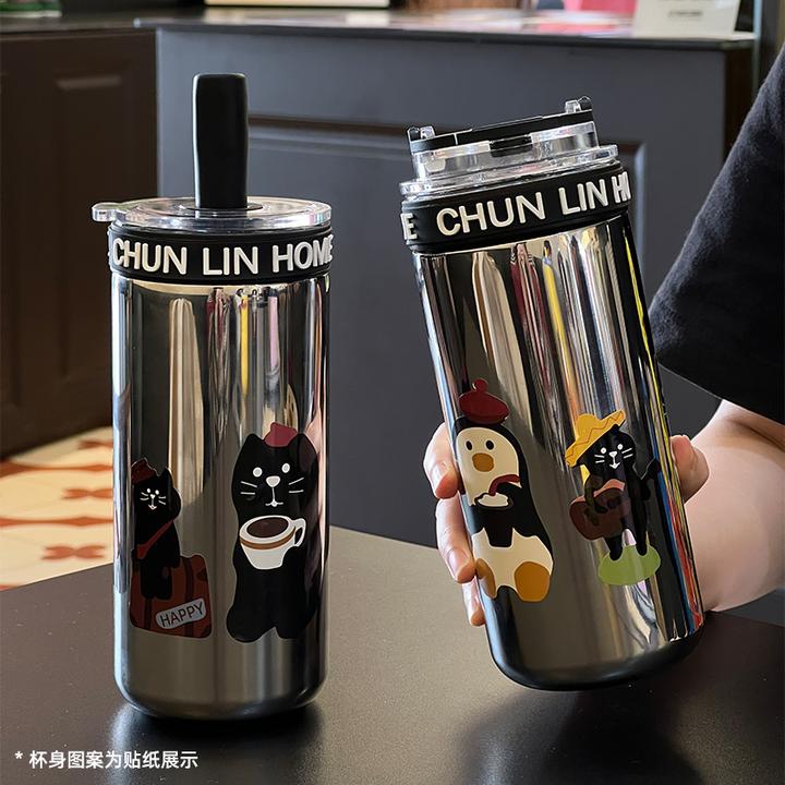 章鱼小姐的杯子玻璃保温杯316不锈钢高颜值大容量女便携吸管水杯