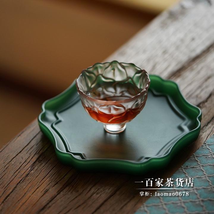 梁明毓古法琉璃| 碧玉色壶承 万字福纹盘 菱花盘 干泡壶承手工
