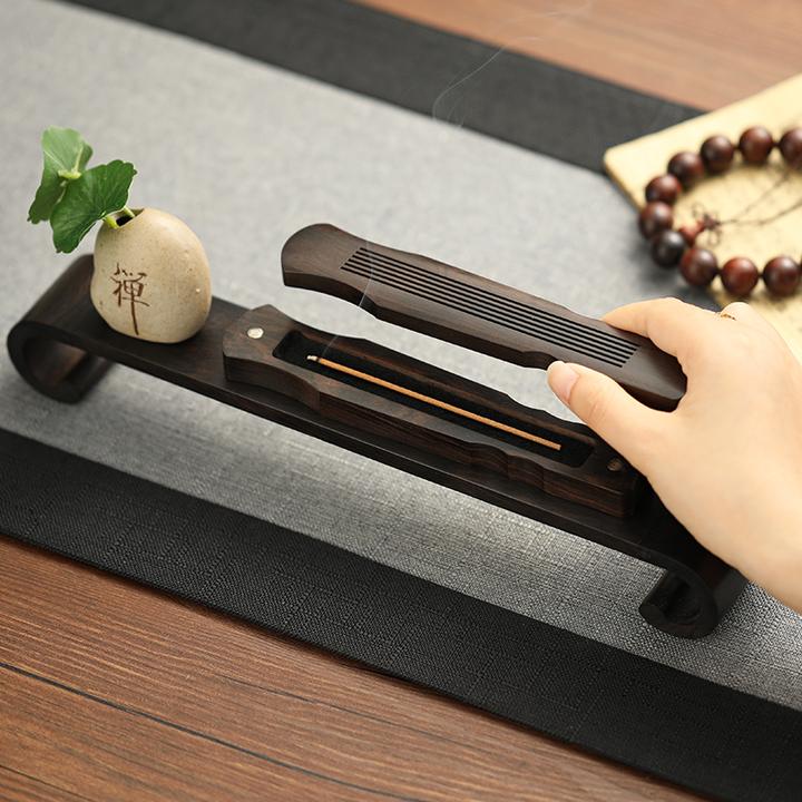 禅意卧香炉家用香薰炉茶道摆件檀香炉线香盒中式沉香香插香座木质